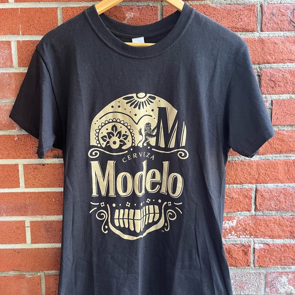 Modelo Black Day of the Dead Skull Tee with Gold Accents